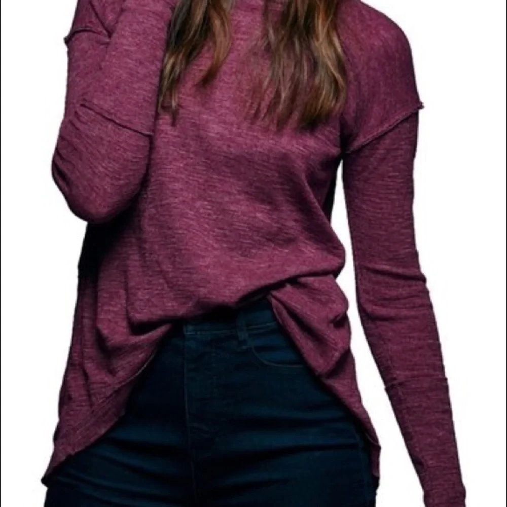 Free People Split Back Turtleneck Oversized Top‎ Berry S